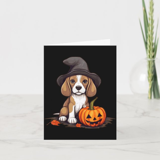 Halloween Häxa Hatt Pumpa Hund Beagle Kort (Framsida)