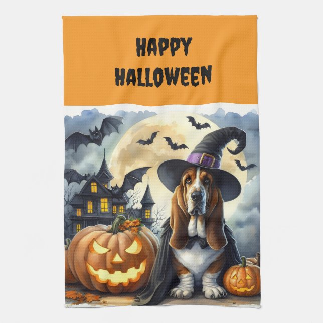 Halloween Häxa Hund Köks Handdukar (Vertikal)