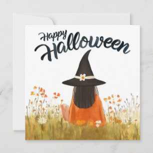 Halloween-häxa i blomsterfält inbjudningar