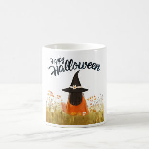 Halloween-häxa i blomsterfält kaffemugg