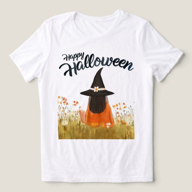 Halloween-häxa i blomsterfält t shirt (Design Framsida)