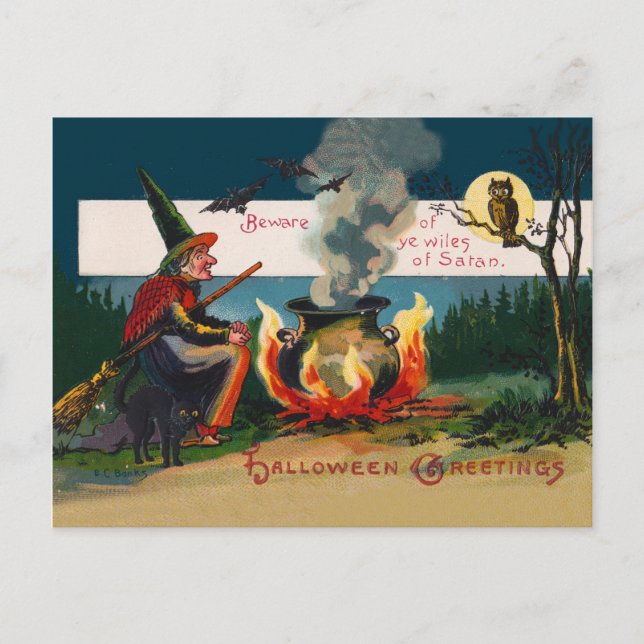 Halloween Häxa i Skogen Vykort (Framsida)