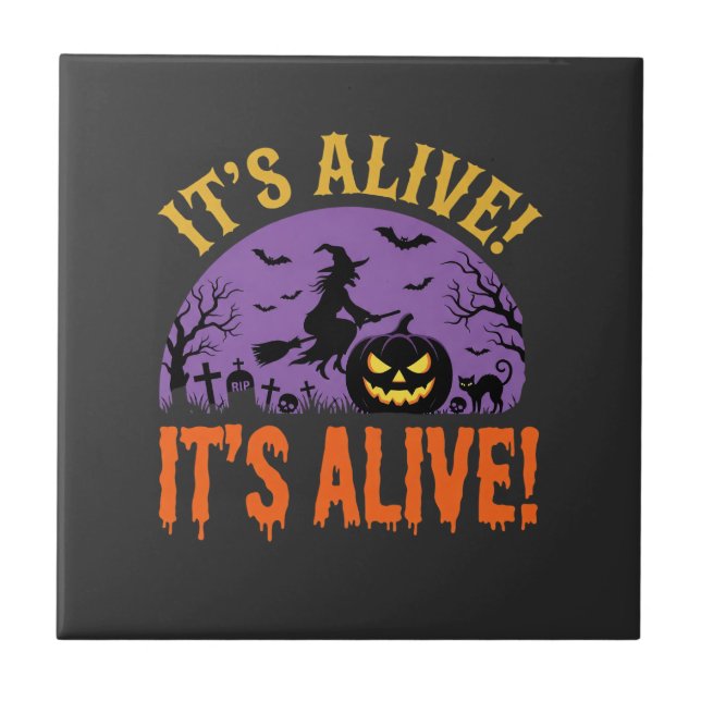 Halloween Häxa Jack O Lantern Den är vid liv Kakelplatta (Framsidan)