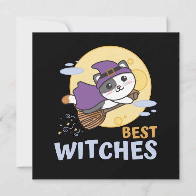 Halloween häxa katt barn häxor bästa häxor inbjudningar (Framsida)