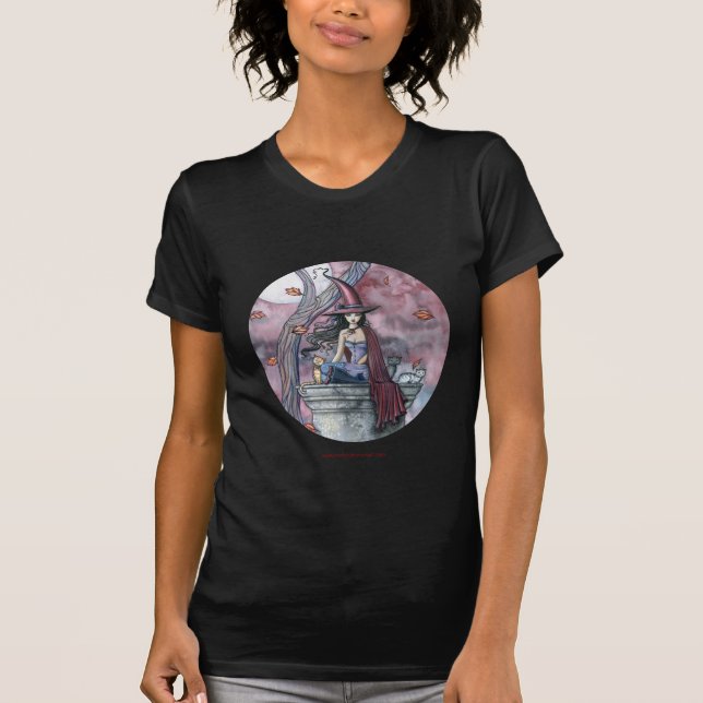 Halloween Häxa Katt Dam T-Shirt (Framsida)