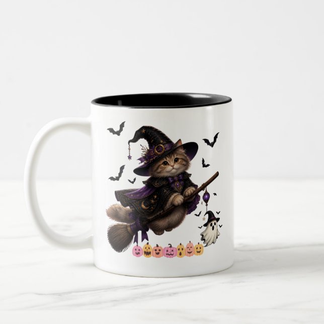 Halloween Häxa Katt Kaffe Mugg (Vänster)