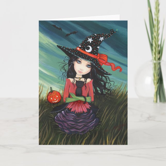 Halloween Häxa Katt Kort av Molly Harrison (Framsida)