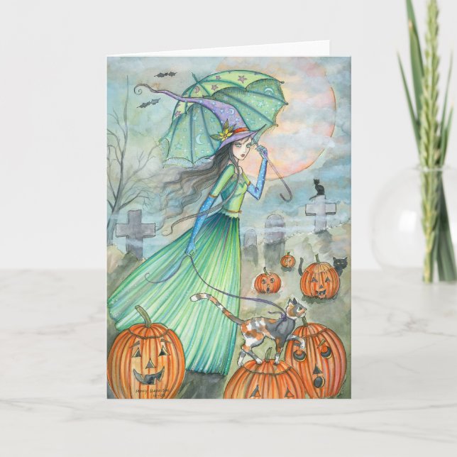 Halloween Häxa Katt Kort av Molly Harrison (Framsida)