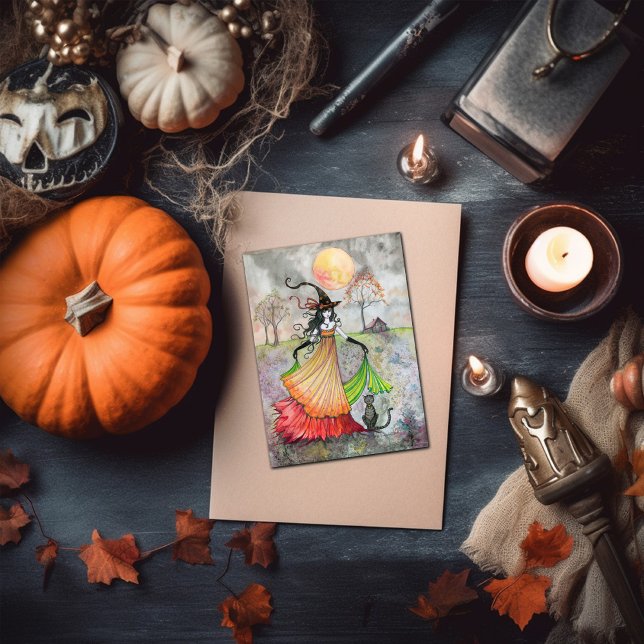 Halloween Häxa Katt Kort Höst Drömmeri (Skapare uppladdad)
