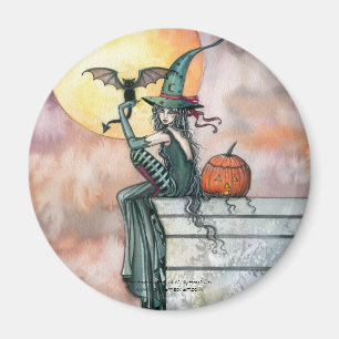 Halloween Häxa Katt Magnet av Molly Harrison