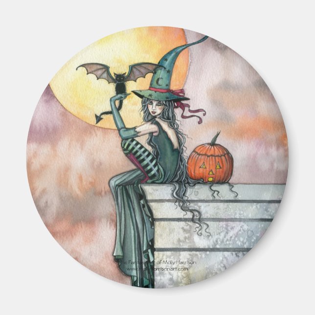 Halloween Häxa Katt Magnet av Molly Harrison (Framsidan)