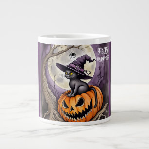 Halloween, Häxa Katt På Jack O Lantern Jumbo Mugg