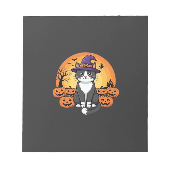 Halloween Häxa Katt Pumpa Måne Design_1 Anteckningsblock (Framsida)