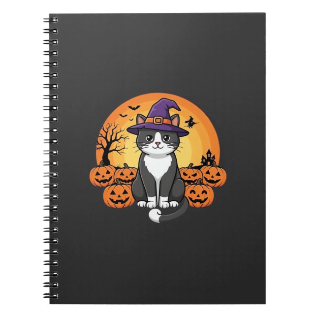 Halloween Häxa Katt Pumpa Måne Design_1 Anteckningsbok (Framsidan)