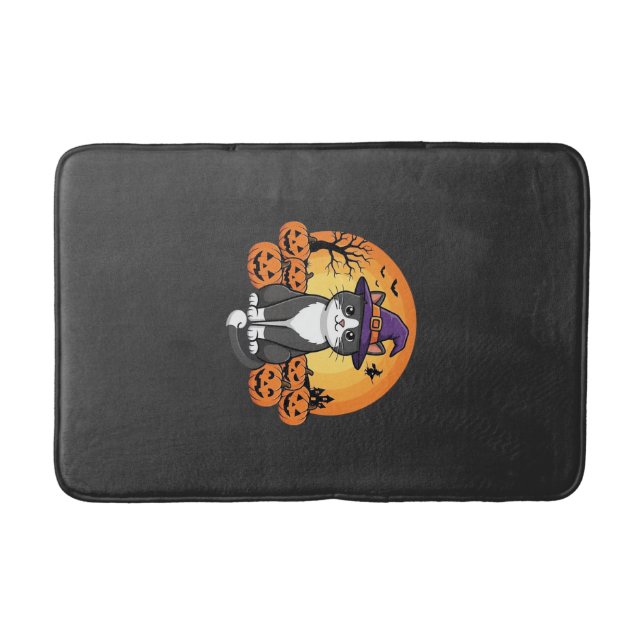 Halloween Häxa Katt Pumpa Måne Design_1 Badrumsmatta (Framsidan)