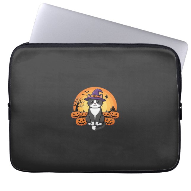 Halloween Häxa Katt Pumpa Måne Design_1 Laptop Fodral (Framsidan)