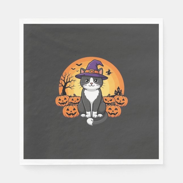 Halloween Häxa Katt Pumpa Måne Design_1 Pappersservett (Framsidan)