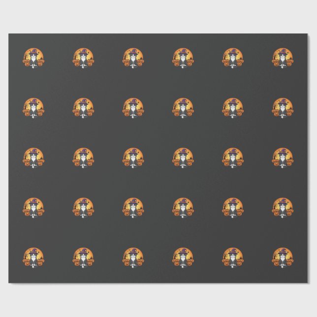 Halloween Häxa Katt Pumpa Måne Design_1 Presentpapper (Platt)