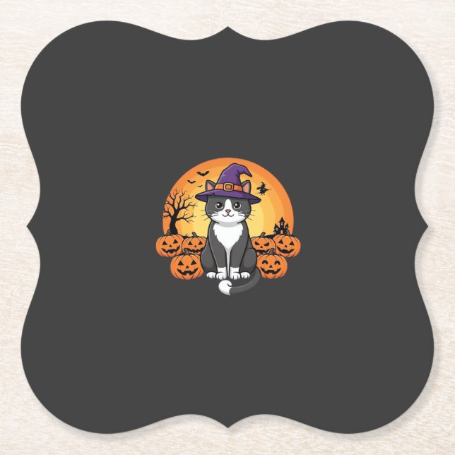 Halloween Häxa Katt Pumpa Måne Design_1 Underlägg Papper (Framsida)