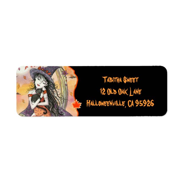 Halloween Häxa Katt Returadressetiketter Returadress Etikett (Framsidan)