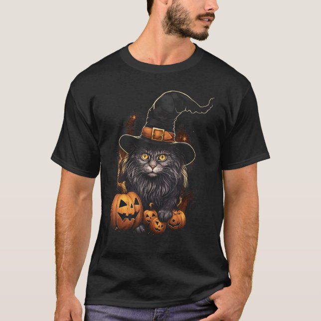 Halloween Häxa Katt Skum Kitty Pumpa T Shirt (Framsida)