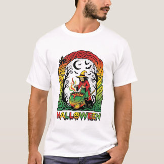 Halloween Häxa Kittel Bryggt Svart Katt Kuslig T Shirt