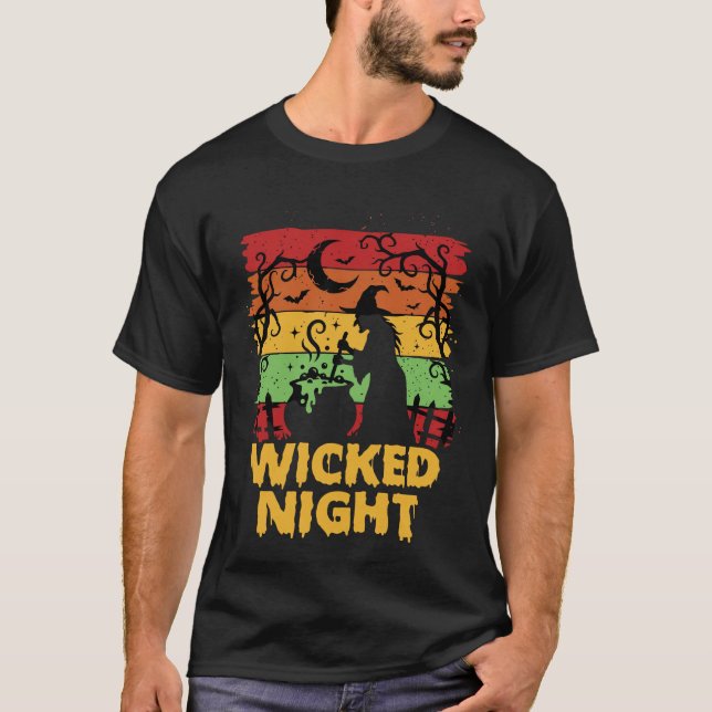 Halloween Häxa Kittel Natt T Shirt (Framsida)