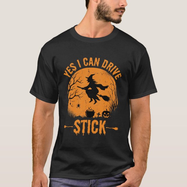 Halloween Häxa Köra Sticka Grafisk_1 T Shirt (Framsida)