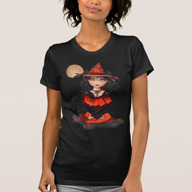 Halloween Häxa Måne Katt T-Shirt av Molly Harrison (Framsida)