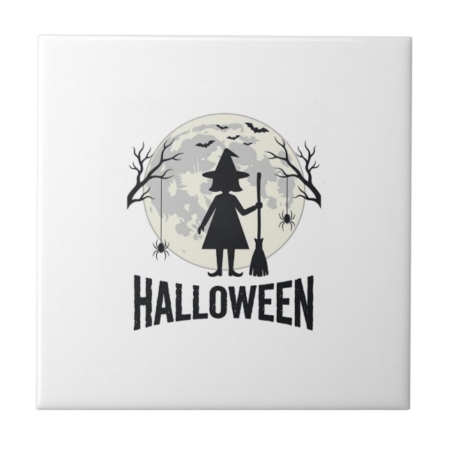 Halloween Häxa Måne Vintage Gravyr Design_1 Kakelplatta (Framsidan)