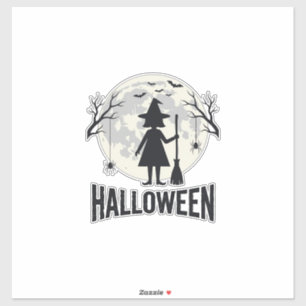 Halloween Häxa Måne Vintage Gravyr Design_1 Klistermärken