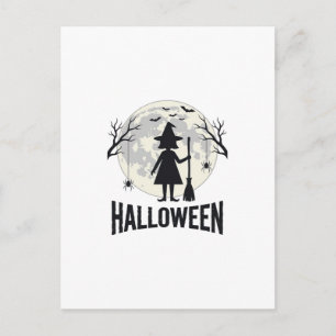 Halloween Häxa Måne Vintage Gravyr Design_1 Vykort