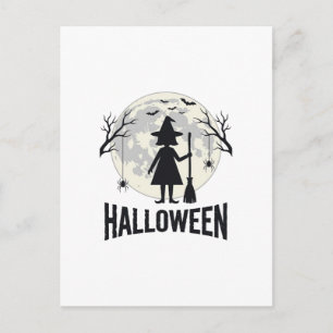 Halloween Häxa Måne Vintage Gravyr Design_1 Vykort