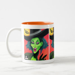 Halloween-häxa med fantasifull design Två-Tonad mugg