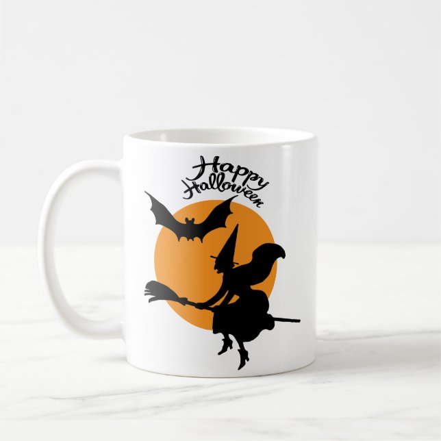 Halloween-häxa med fladdermus, häxa kaffemugg (Vänster)