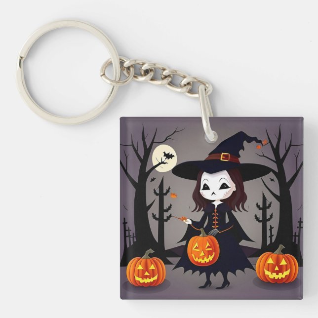 Halloween-häxa med pumpor (Framsidan)