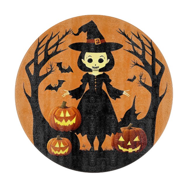 Halloween-häxa med pumpor i kuslig miljö (Framsidan)