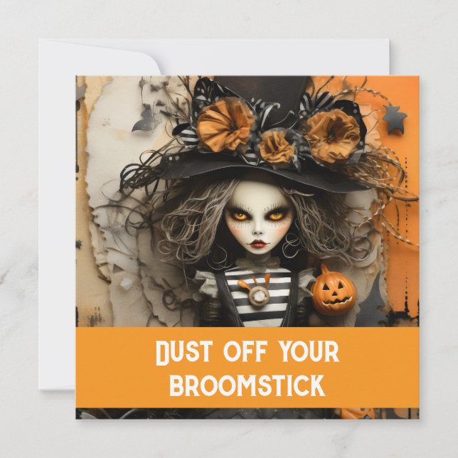 Halloween-häxa med pumpor inbjudningar (Framsida)