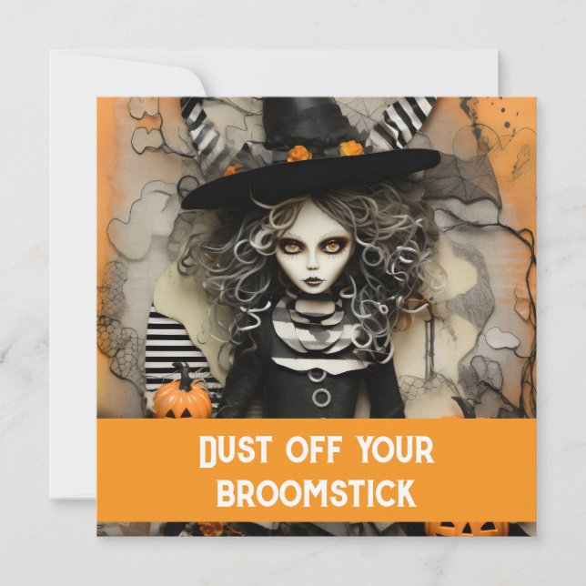 Halloween-häxa med pumpor inbjudningar (Framsida)