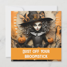 Halloween-häxa med pumpor inbjudningar