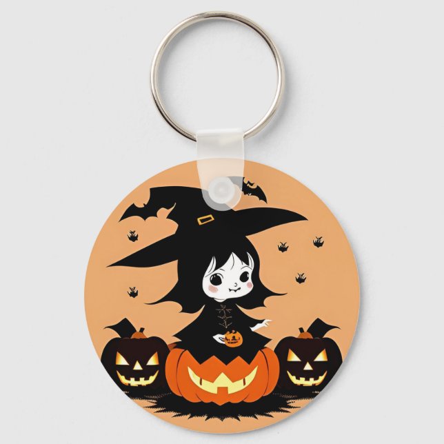 Halloween-häxa med pumpor nyckelring (Framsida)