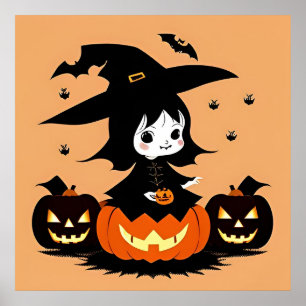 Halloween-häxa med pumpor poster