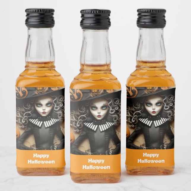 Halloween-häxa med pumpor spritflaskor etikett (Flaskor)