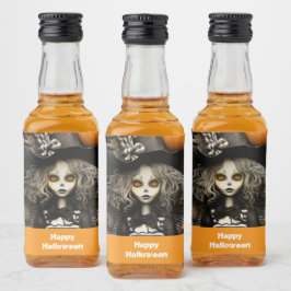 Halloween-häxa med pumpor spritflaskor etikett