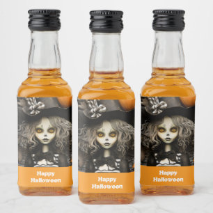 Halloween-häxa med pumpor spritflaskor etikett