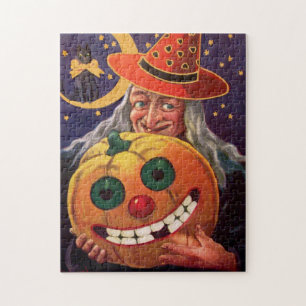 Halloween häxa med rolig pumpa pussel