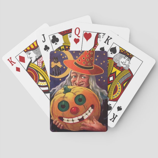 Halloween häxa med rolig pumpa spel kort (Baksidan)