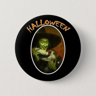 Halloween Häxa Och Flygande Apa Knapp