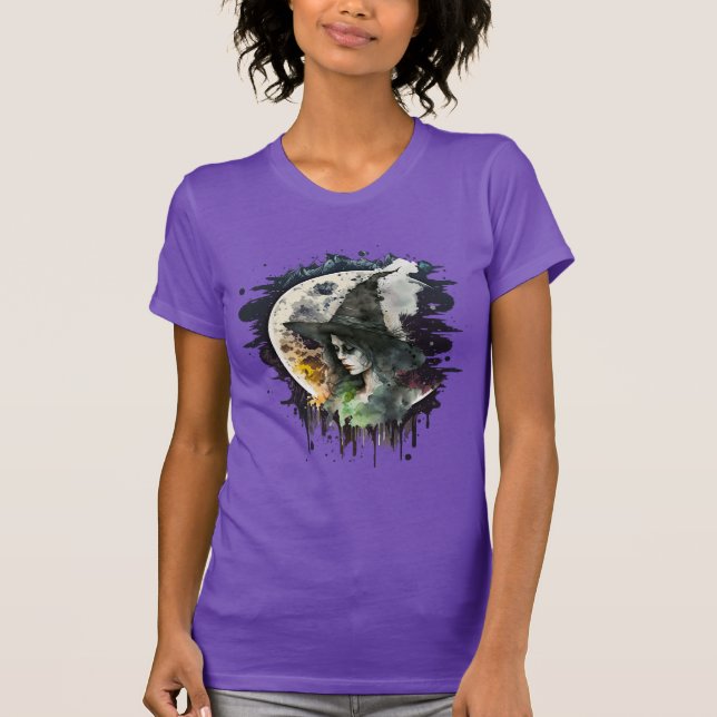 Halloween-häxa och fullmåne t shirt (Framsida)