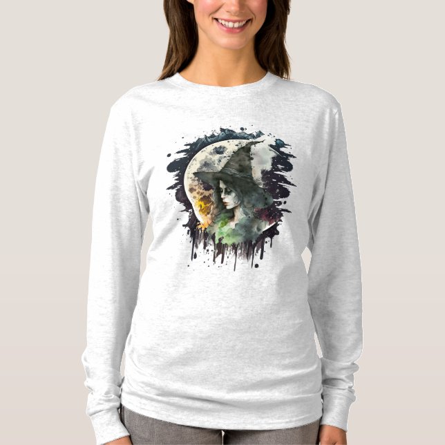Halloween-häxa och fullmåne t shirt (Framsida)